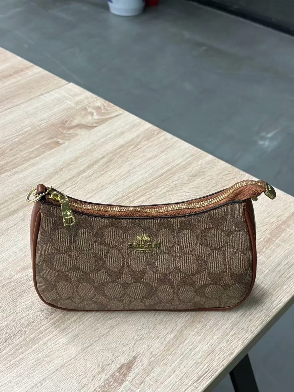 Coach Signature Canvas Wristlet in Brown with Gold Hardware